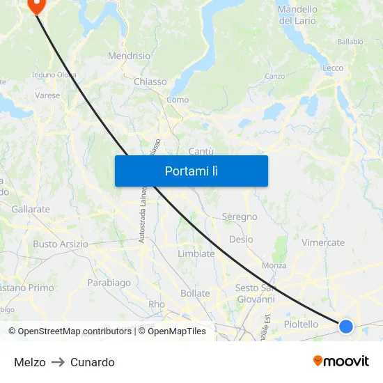 Melzo to Cunardo map