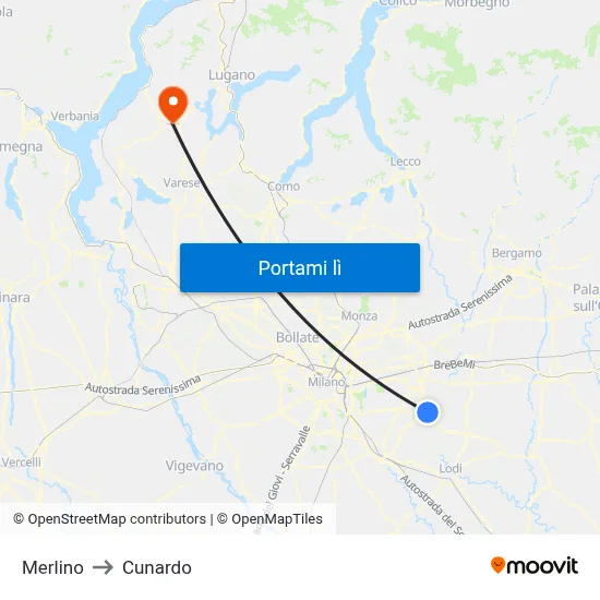 Merlino to Cunardo map