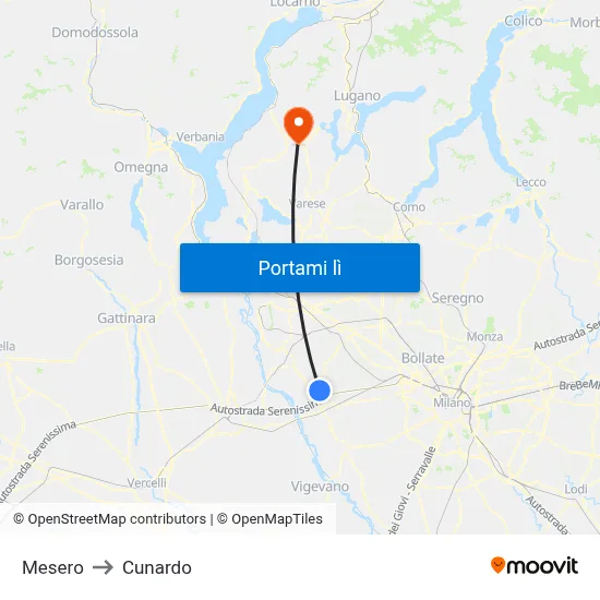 Mesero to Cunardo map