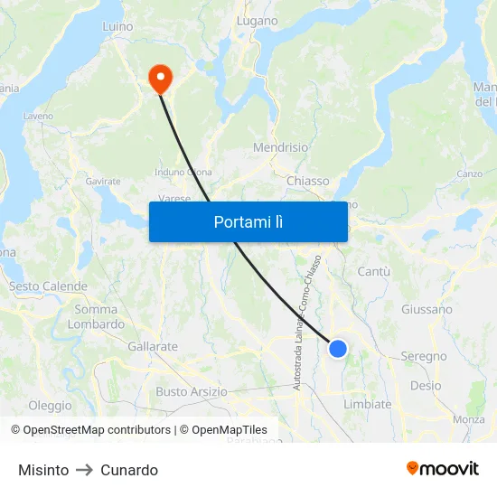Misinto to Cunardo map