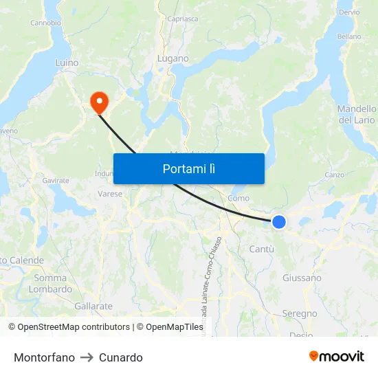 Montorfano to Cunardo map