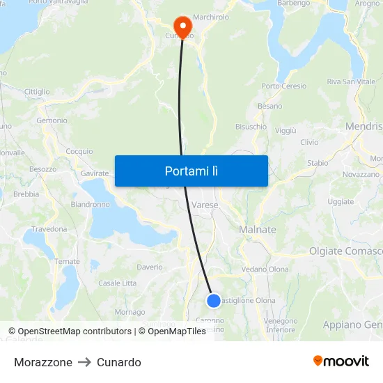Morazzone to Cunardo map