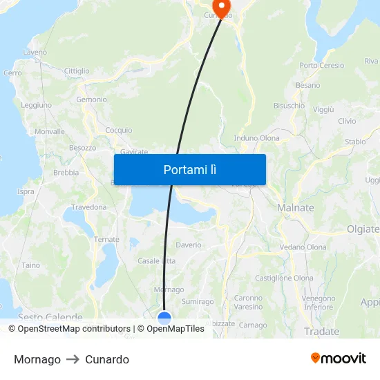 Mornago to Cunardo map