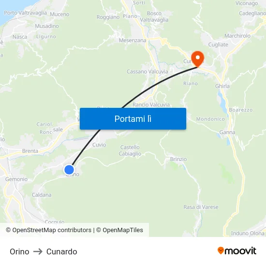 Orino to Cunardo map