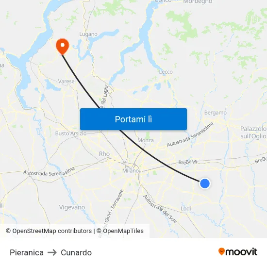 Pieranica to Cunardo map
