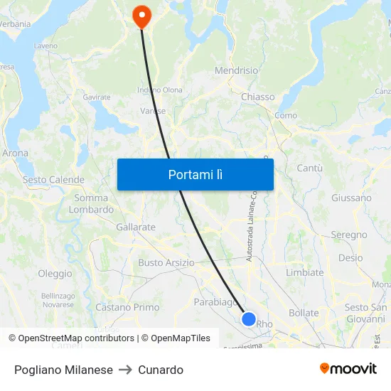 Pogliano Milanese to Cunardo map