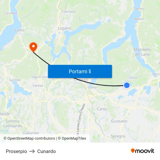 Proserpio to Cunardo map