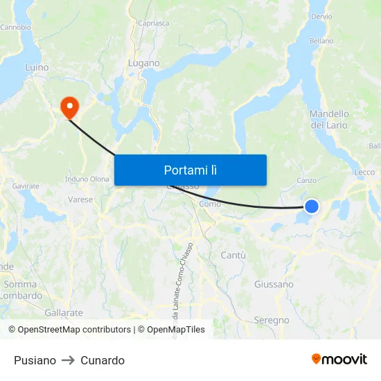 Pusiano to Cunardo map