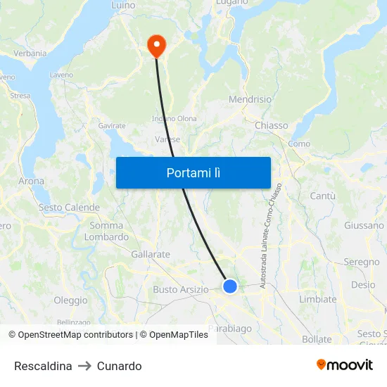 Rescaldina to Cunardo map