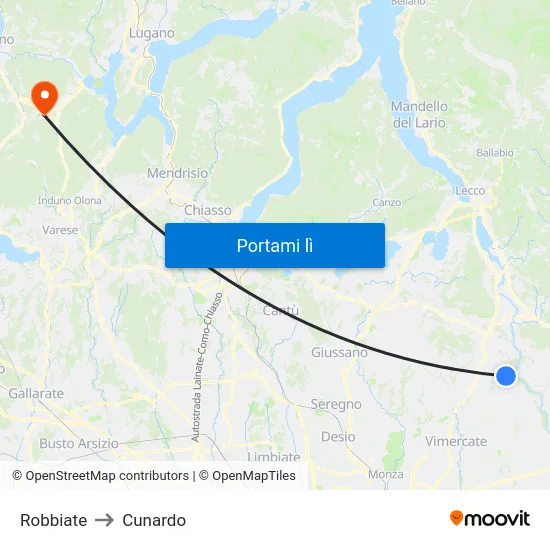 Robbiate to Cunardo map