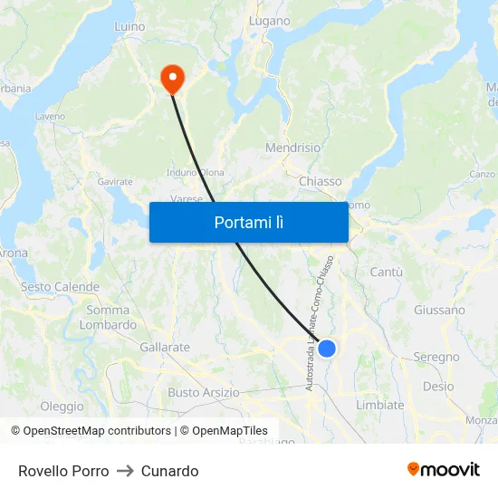 Rovello Porro to Cunardo map