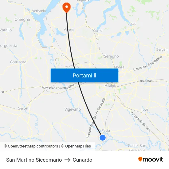 San Martino Siccomario to Cunardo map