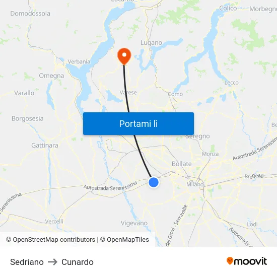 Sedriano to Cunardo map