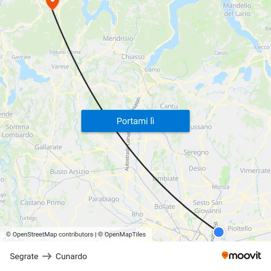Segrate to Cunardo map