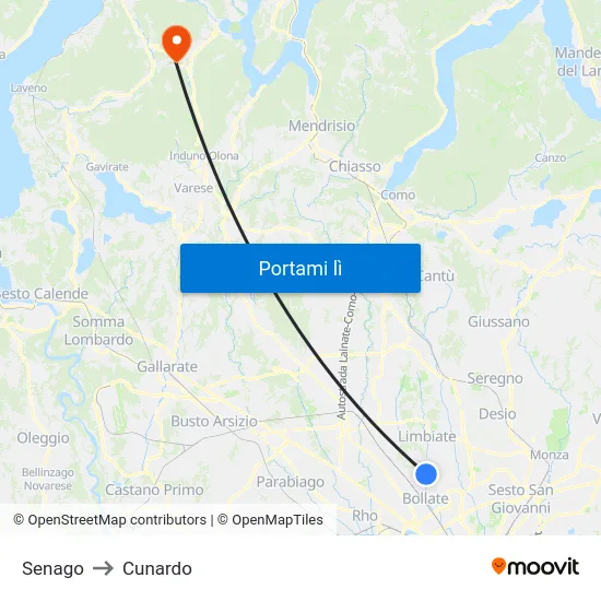 Senago to Cunardo map