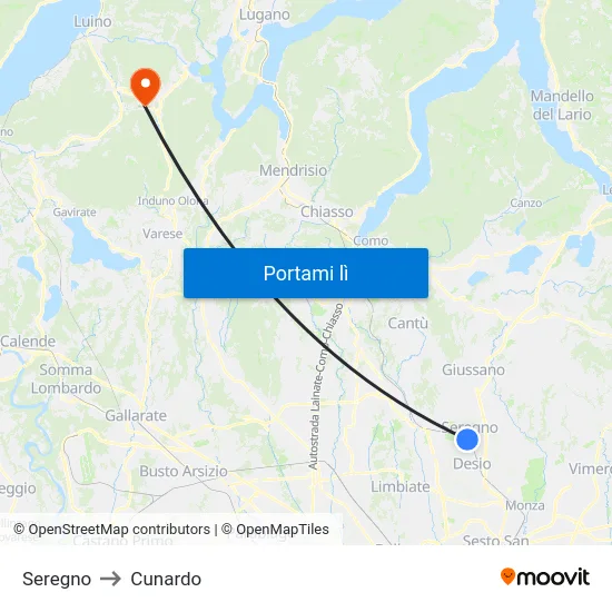 Seregno to Cunardo map