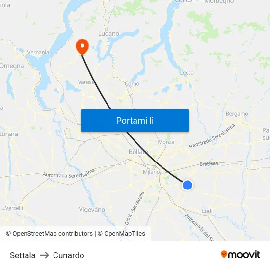Settala to Cunardo map