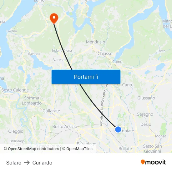 Solaro to Cunardo map