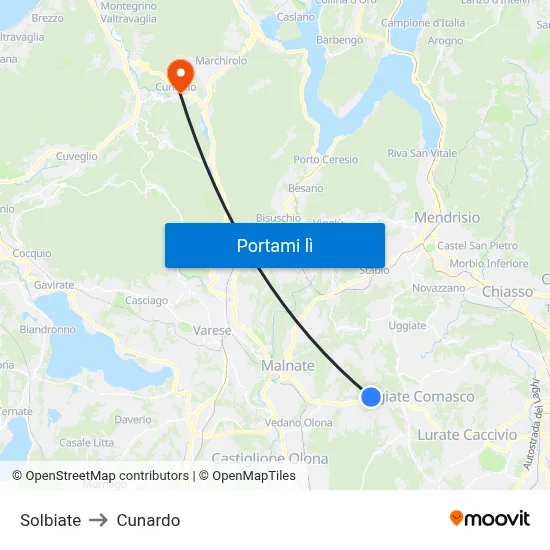 Solbiate to Cunardo map
