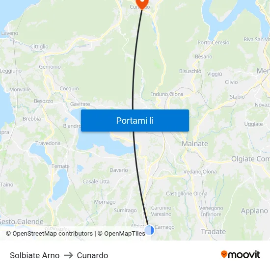 Solbiate Arno to Cunardo map