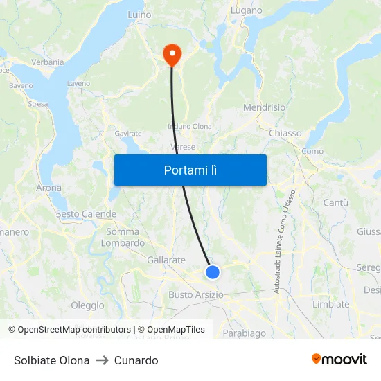 Solbiate Olona to Cunardo map