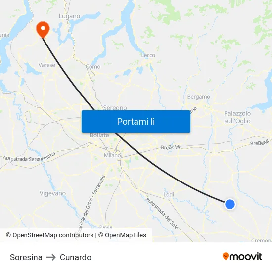 Soresina to Cunardo map