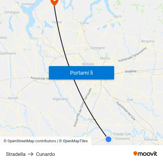 Stradella to Cunardo map