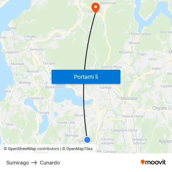 Sumirago to Cunardo map