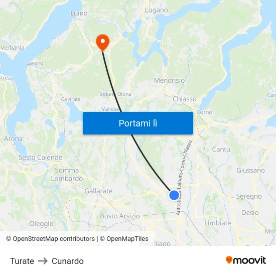 Turate to Cunardo map