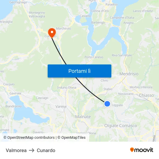 Valmorea to Cunardo map