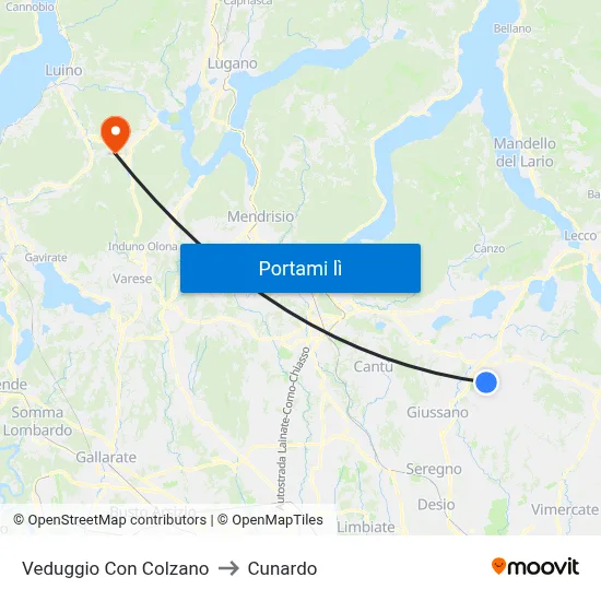 Veduggio Con Colzano to Cunardo map
