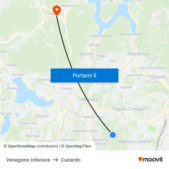 Venegono Inferiore to Cunardo map