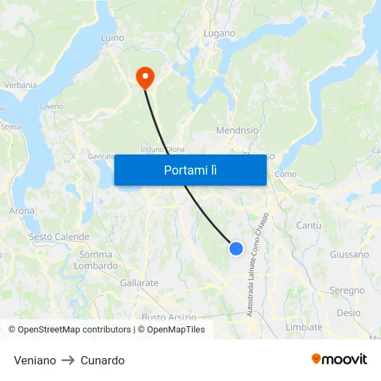 Veniano to Cunardo map