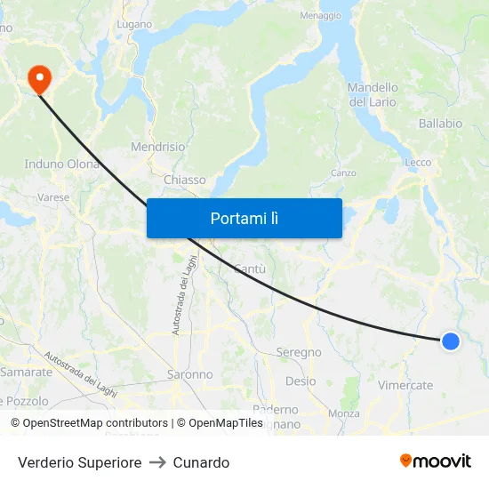 Verderio Superiore to Cunardo map