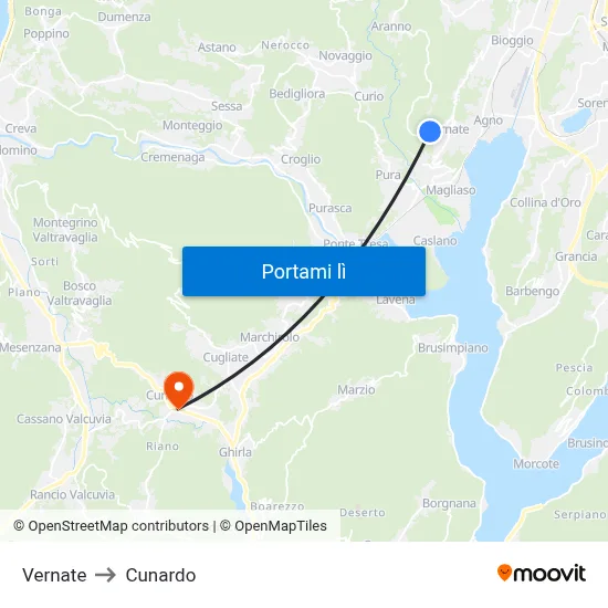 Vernate to Cunardo map