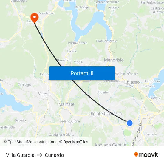 Villa Guardia to Cunardo map