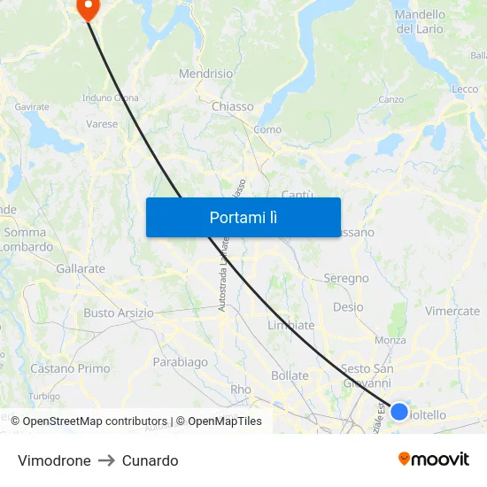 Vimodrone to Cunardo map