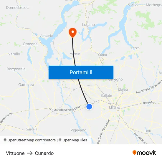 Vittuone to Cunardo map