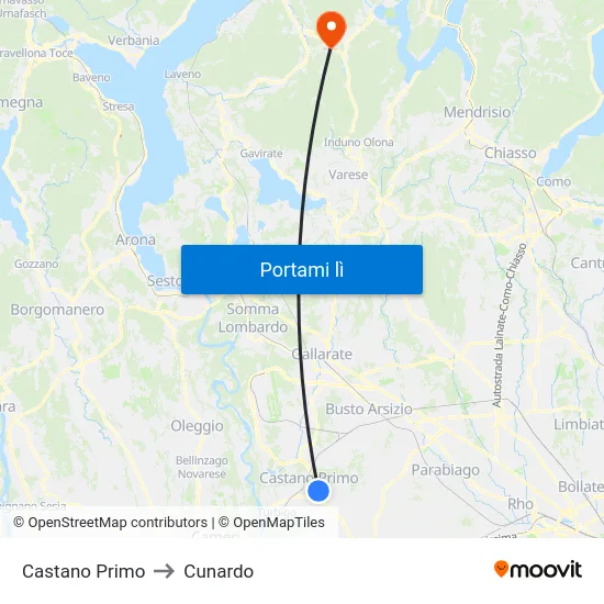 Castano Primo to Cunardo map