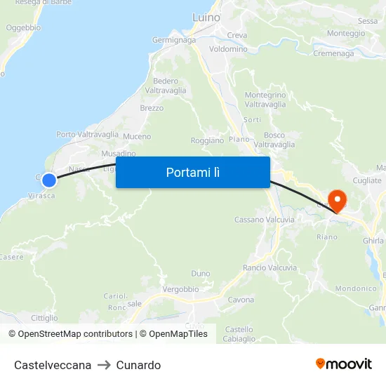 Castelveccana to Cunardo map