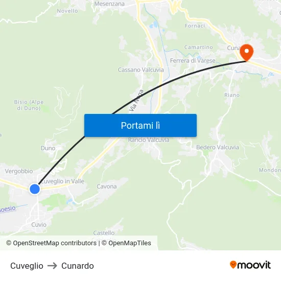 Cuveglio to Cunardo map
