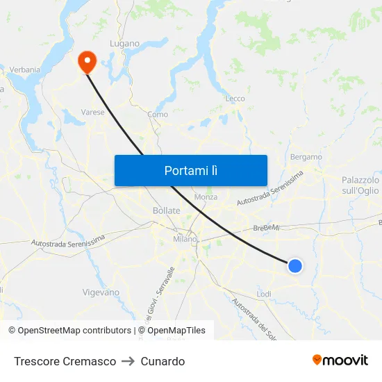 Trescore Cremasco to Cunardo map