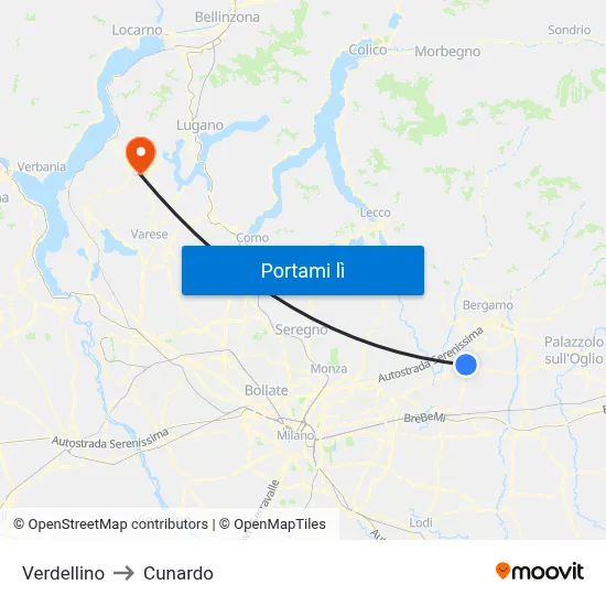 Verdellino to Cunardo map