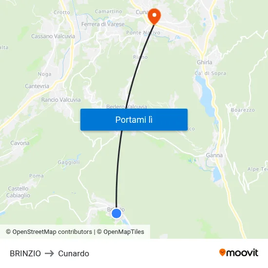BRINZIO to Cunardo map