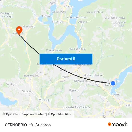 CERNOBBIO to Cunardo map