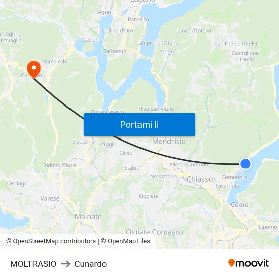 MOLTRASIO to Cunardo map