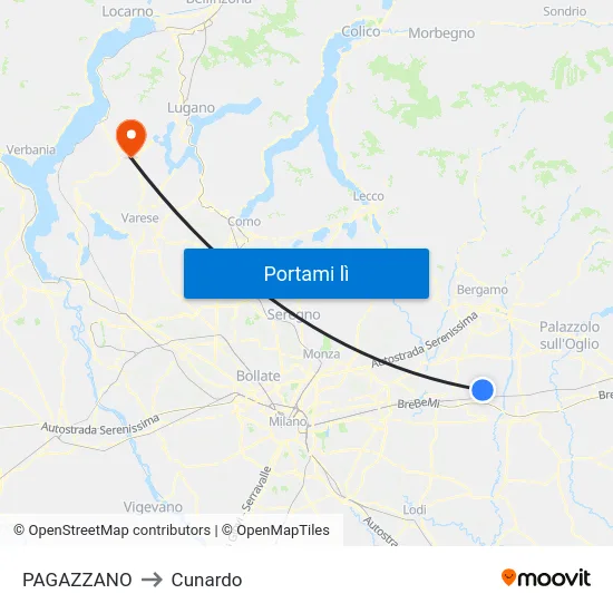 PAGAZZANO to Cunardo map