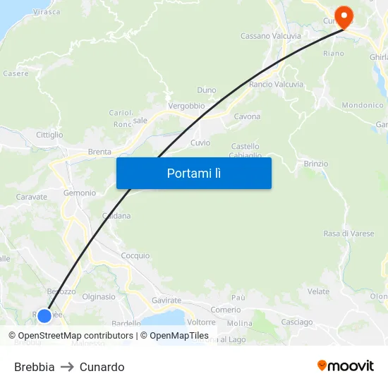 Brebbia to Cunardo map