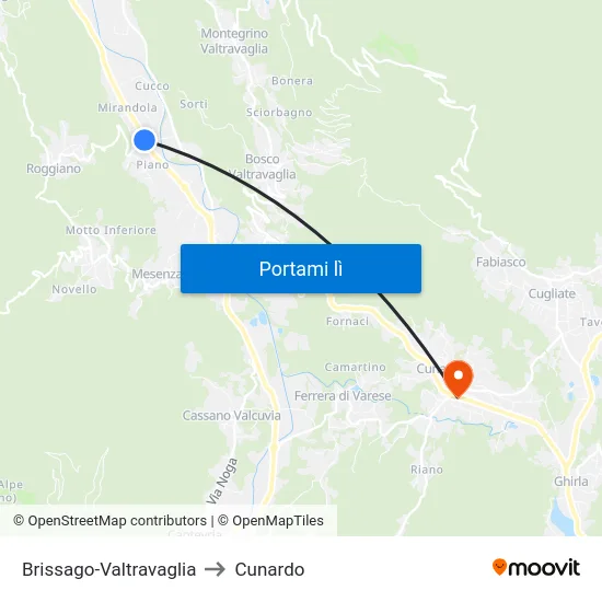 Brissago-Valtravaglia to Cunardo map