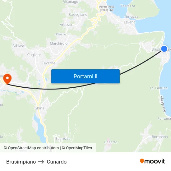 Brusimpiano to Cunardo map